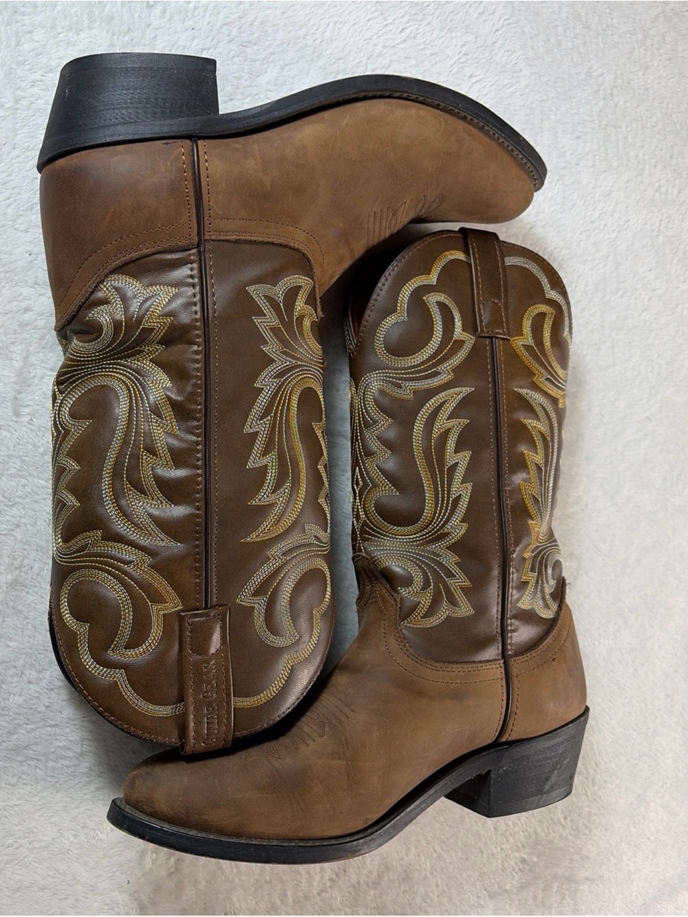 GUIDE GEAR LEATHER COWBOY BOOTS MEN'S 9 D 12" Western Stitched 223925